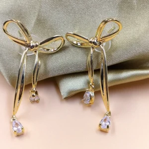 Golden Bow Drop Earrings