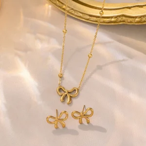 Golden Bow Jewellery Set (Necklace + Earrings)